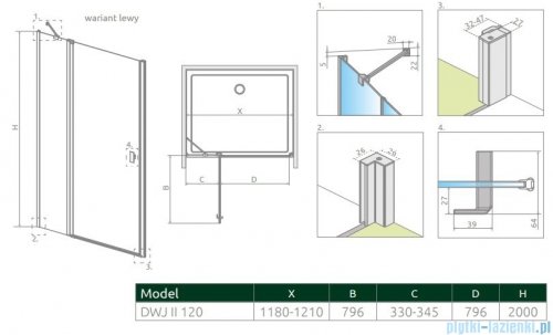 Radaway Nes Dwj II drzwi wnękowe 120cm lewe szkło przejrzyste 10036120-01-01L