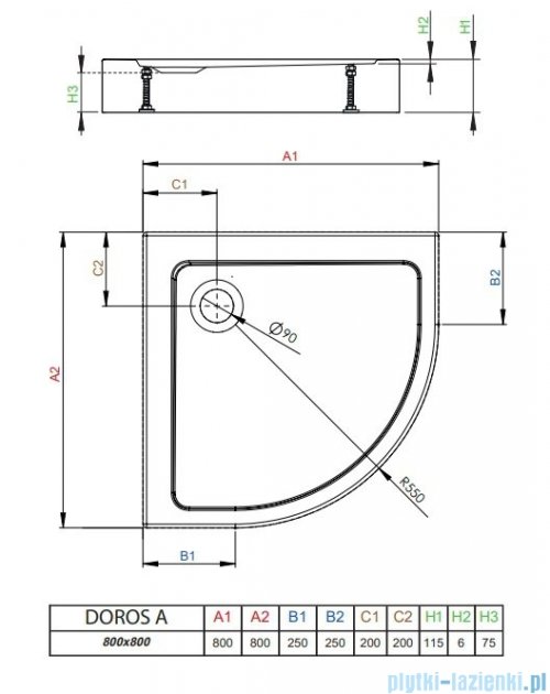 Radaway Doros A Compact brodzik półokrągły 80x80cm SDRA8080-05