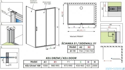 Radaway Premium Pro Black Kdj kabina 100x75cm prawa czarny mat/szkło przejrzyste 1015100-54-01R/1016075-54-01