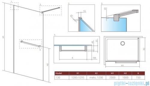 Radaway Modo New II z wieszakiem kabina Walk-in 130x200 szkło przejrzyste 389134-01-01W