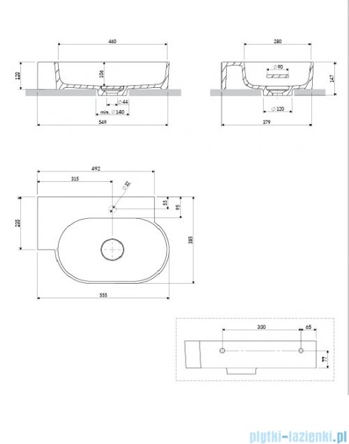 Omnires Ovo M+ umywalka nablatowa/wisząca lewa 55x38 cm black lava mat OVO555UWLBLV