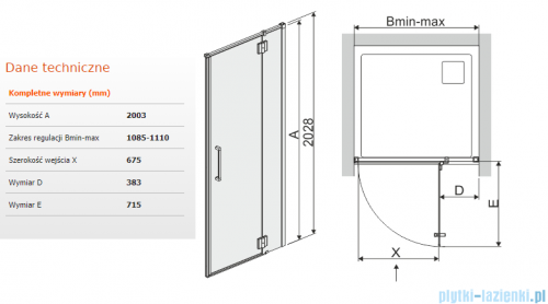Sanplast Space Line DJ2P/SPACE drzwi prysznicowe 110x203 cm prawe przejrzyste 600-100-1690-42-401