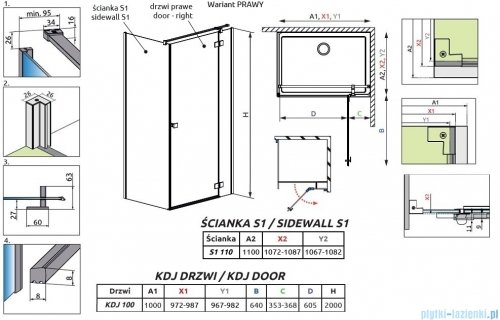 Radaway Essenza Kdj kabina 100x110cm prawa szkło przejrzyste 1385040-01-01R/1384053-01-01
