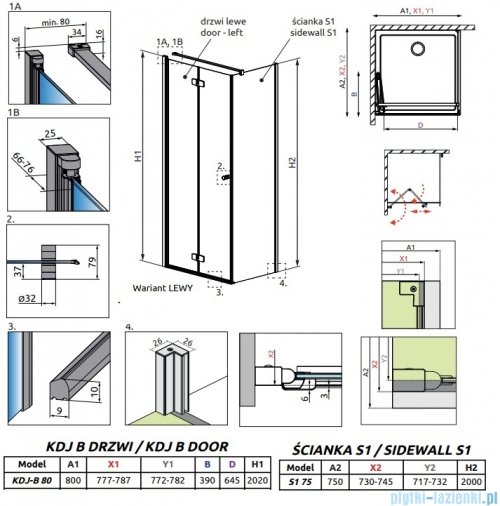 Radaway Fuenta Kdj B kabina 80x75cm lewa chrom połysk szkło przejrzyste 1384081-01-01L/1384049-01-01