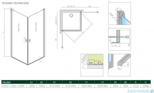 Radaway Nes 8 Kdd I kabina 100x100cm szkło przejrzyste 10071100-01-01L/10071100-01-01R