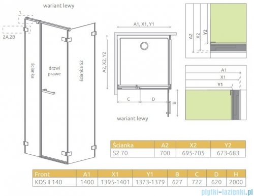 Radaway Arta Kds II kabina 140x70cm lewa szkło przejrzyste 386522-03-01R/386107-03-01/386109-03-01