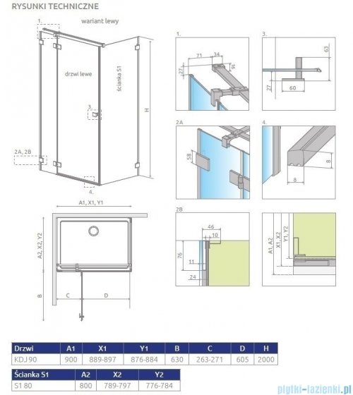 Radaway Essenza Pro White Kdj kabina 90x80cm lewa szkło przejrzyste 10097090-04-01L/10098080-01-01