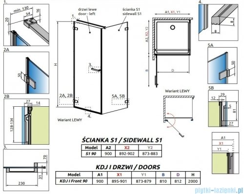 Radaway Arta Kdj I kabina 90x90cm lewa szkło przejrzyste 1386082-03-01L+386021-03-01