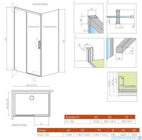 Radaway Idea Black Kdj kabina 120x100cm lewa czarny mat/szkło przejrzyste 387042-54-01L/387052-54-01R