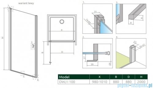 Radaway Nes Dwj I Drzwi wnękowe 100 cm lewe szkło przejrzyste 10026100-01-01L