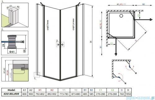 Radaway Eos II KDD kabina prysznicowa 80x90 szkło przejrzyste 3799460-01L/3799461-01R