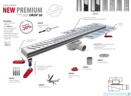 Wiper New Premium Tivano Odpływ liniowy z kołnierzem 60 cm syfon drop 50 mat 500.0167.03.060
