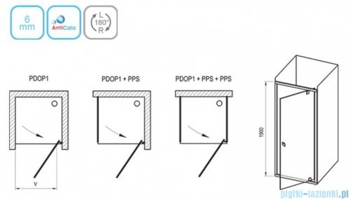 Ravak Pivot PDOP1 drzwi prysznicowe 90cm aluminium transparent Anticalc 03G70C00Z1