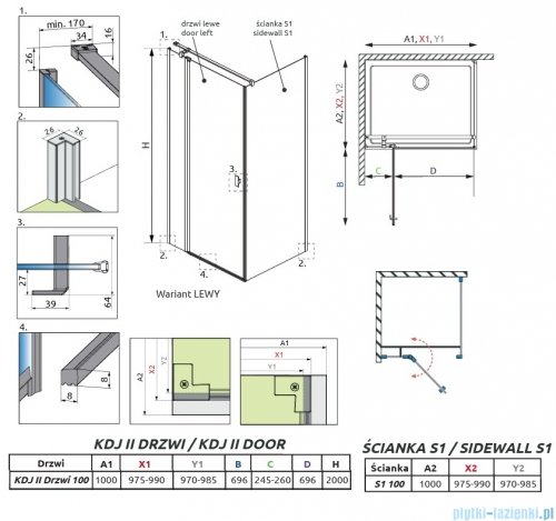 Radaway Nes 6 Kdj II Brushed Light Gold kabina 100x100cm lewa szczotkowane jasne złoto 10032100-98-01L/10039100-01-01