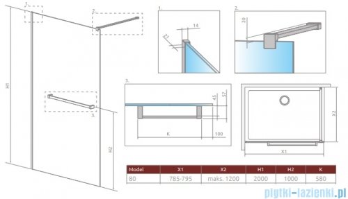 Radaway Modo New II z wieszakiem kabina Walk-in 80x200 szkło przejrzyste 389084-01-01W