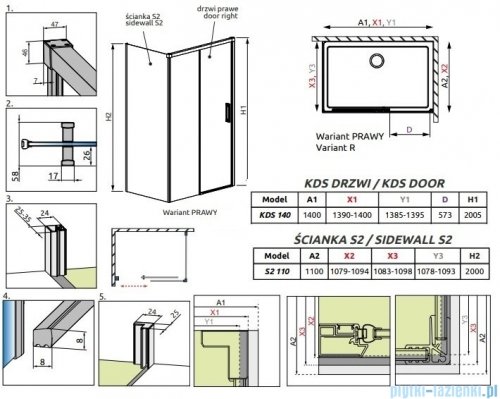 Radaway Idea Kds kabina prysznicowa 140x110 prawa przejrzyste 10115140-01-01R/10117110-01-01