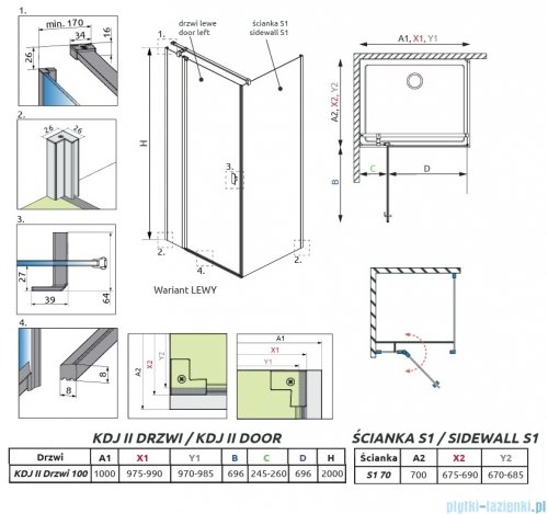 Radaway Nes 6 Kdj II Brushed Light Gold kabina 100x70cm lewa szczotkowane jasne złoto 10032100-98-01L/10039070-01-01