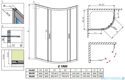 Radaway Premium Plus E Kabina prysznicowa 90x80 szkło brązowe + brodzik Siros E Compact prawy + syfon 30492-01-08N