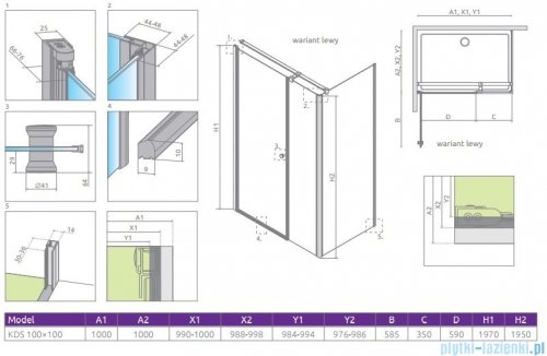 Radaway Eos KDS kabina prysznicowa 100x100 lewa szkło przejrzyste 37552-01-01NL
