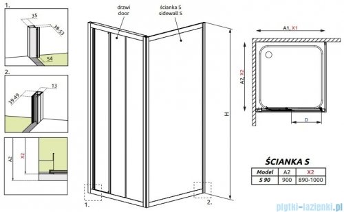 Radaway Treviso Ścianka boczna S 90 szkło przejrzyste 32403-01-01N