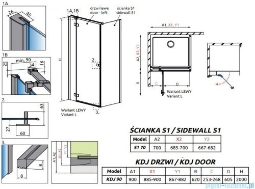 Radaway Essenza New Black Kdj kabina 90x70cm lewa szkło przejrzyste 385044-54-01L/384048-54-01