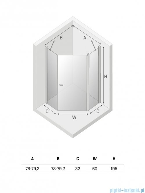 New Trendy New Soleo Black 80x80x195 cm kabina pięciokątna uniwersalna drzwi pojedyncze czarna szkło przejrzyste K-0612