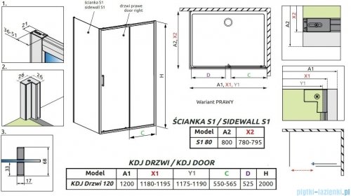 Radaway Premium Pro Kdj kabina 120x80cm prawa szkło przejrzyste 1015120-01-01R/1016080-01-01