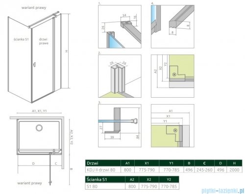 Radaway Nes Kdj II kabina 80x80cm prawa szkło przejrzyste 10032080-01-01R/10039080-01-01