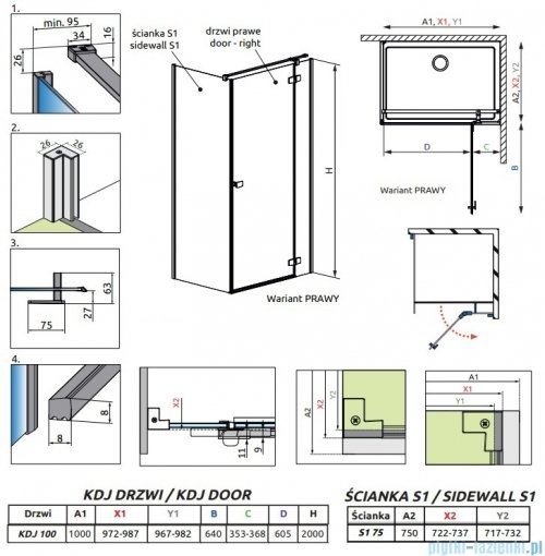 Radaway Fuenta Kdj kabina 100x75cm prawa chrom połysk szkło przejrzyste 1384040-01-01R/1384049-01-01