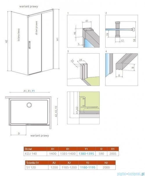 Radaway Idea Gold Kdj kabina 140x120cm prawa złoty połysk/szkło przejrzyste 387044-09-01R/387054-09-01L