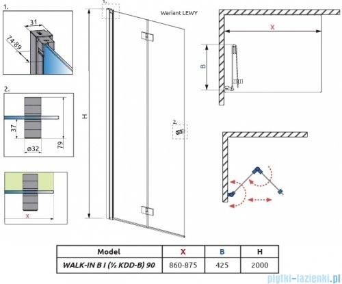 Radaway Nes 6 KDD B Brushed Light Gold kabina walk-in 90cm lewa szczotkowane jasne złoto szkło przejrzyste 10024090-98-01L