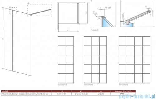 Radaway Modo X Black II Frame kabina Walk-in 50x200 szkło 10mm 389254-54-56