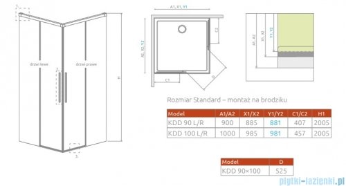 Radaway Idea 8 QL Black Kdd kabina 100x90cm szkło przejrzyste 10590100-54-01L/10590090-54-01R
