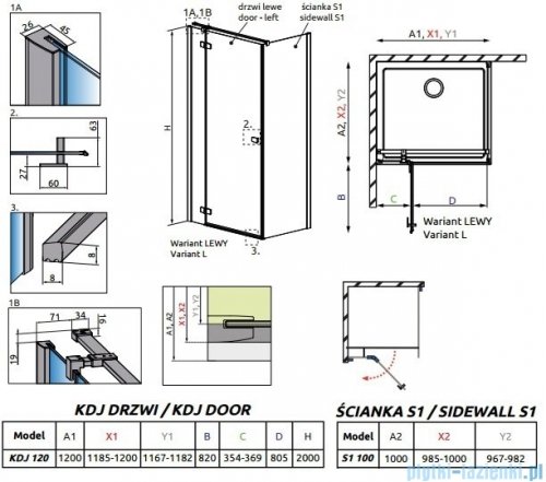 Radaway Essenza New Kdj kabina 120x100cm lewa szkło przejrzyste 385042-01-01L/384052-01-01