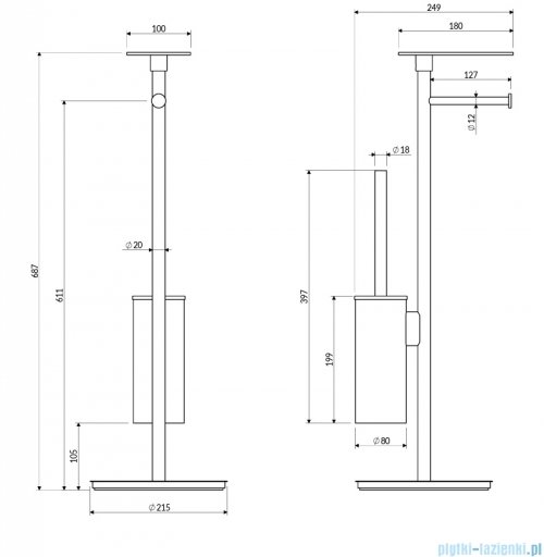 Omnires Modern Project stojak na papier i szczotkę toaletową z półką nikiel szczotkowany MP60820NI