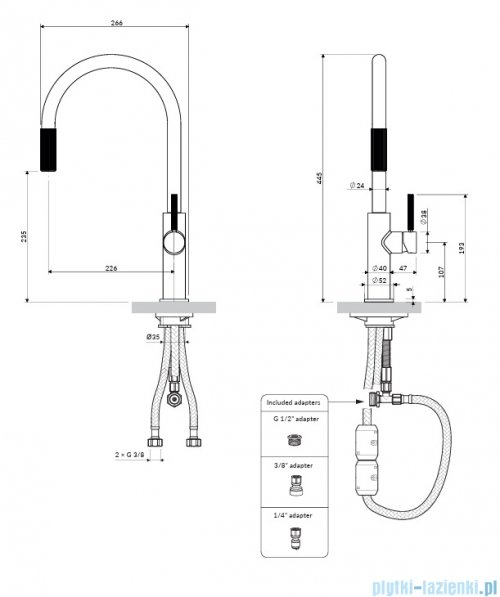 Omnires Switch bateria kuchenna z wyciąganą wylewką do podłączenia zestawu filtrującego grafit szczotkowany SW9059GR