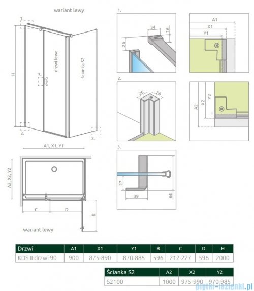 Radaway Nes Kds II kabina 90x100cm lewa szkło przejrzyste 10033090-01-01L/10040100-01-01