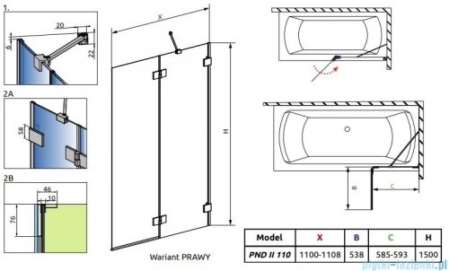 Radaway Essenza Pro Brushed GunMetal Pnd II parawan nawannowy 110cm prawy szczotkowany grafit 10102110-92-01R