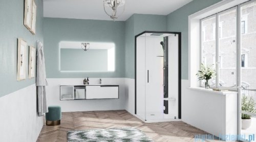 Novellini Glax 1 2.0 kabina z sauną parową 80x80 prawa czarna G21GF80DT5-1HH