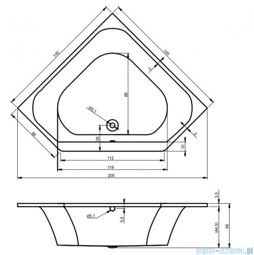 Riho Austin wanna symetryczna 145x145cm z hydromasażem Air prawa B005007005