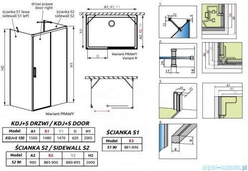 Radaway Idea Black Kdj+s kabina prysznicowa 90x150x90 prawa czarny mat/szkło przejrzyste 10116150-54-01R/387050-54-01L/10117090-01-01