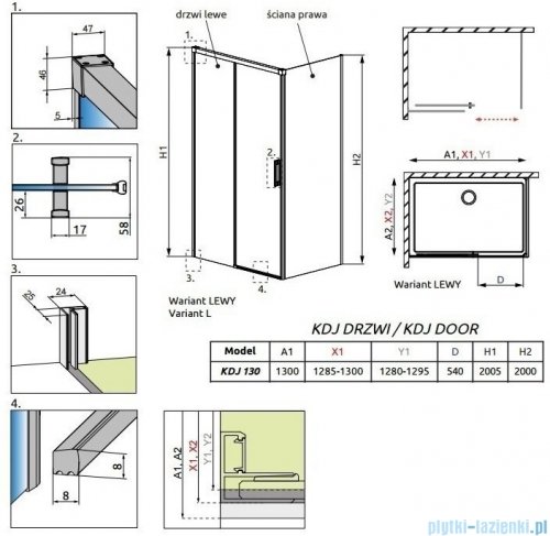 Radaway Idea Kdj drzwi 130cm lewe szkło przejrzyste 387043-01-01L