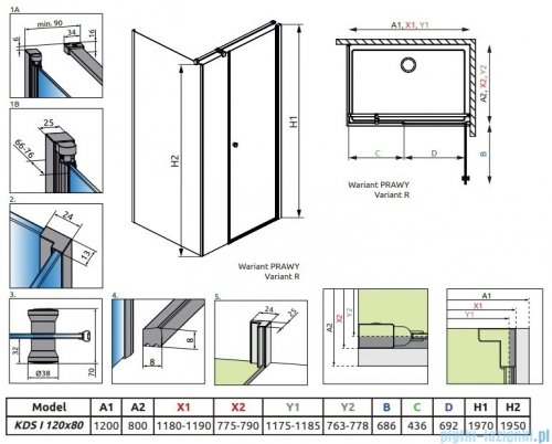 Radaway Eos KDS I kabina prysznicowa 120x80 prawa przejrzyste 137553-01-01R