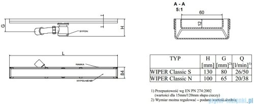 Wiper Odpływ liniowy Classic Pure 120cm bez kołnierza szlif PU1200SCS100