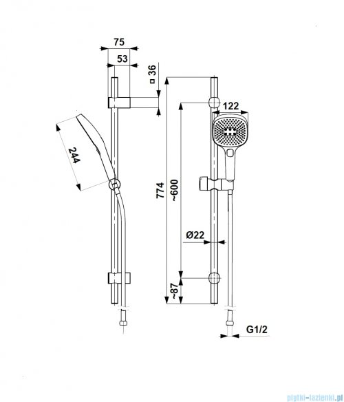 KFA MALAGA BRUSHED LIGHT GOLD zestaw prysznicowy przesuwny złoty szczotkowany  841-352-31
