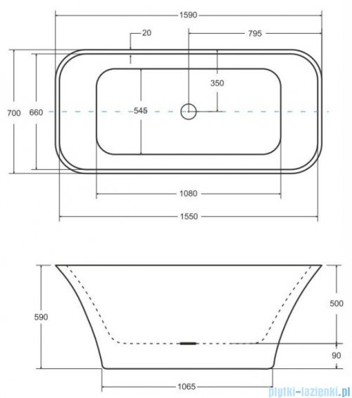 Besco Assos S-Line 160x70cm wanna wolnostojąca + syfon klik-klak czarny czyszczony od góry #WMD-160-ASB