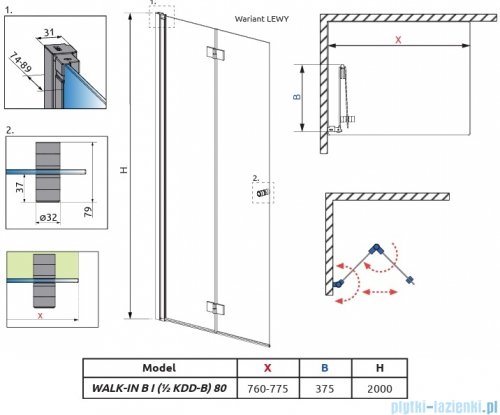 Radaway Nes 6 Brushed Nickel KDD B kabina walk-in 80cm lewa szczotkowany nikiel szkło przejrzyste 10024080-91-01L