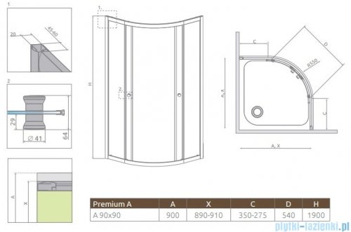 Radaway Premium A Kabina półokrągła 90x90x190 szkło brązowe 30403-01-08