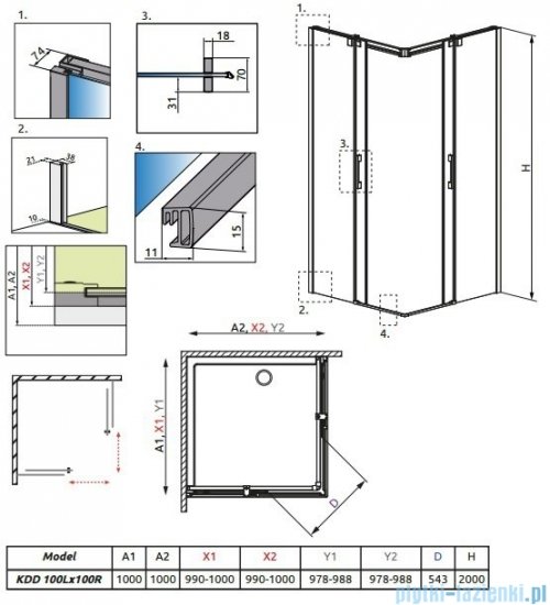 Radaway Espera KDD Kabina prysznicowa 100x100 szkło przejrzyste 380152-01L/380152-01R