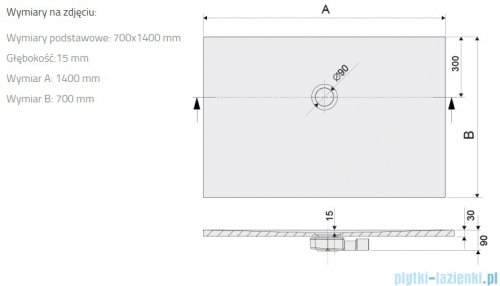 Sanplast Open Structure Mineral B-M/OPEN STR brodzik prostokątny 70x140x1,5 cm szary mleczny 645-440-0170-55-020